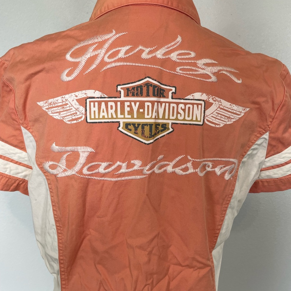 Harley-Davidson Coral and White Zip-Up Racing Top size Medium - Picture 5 of 6